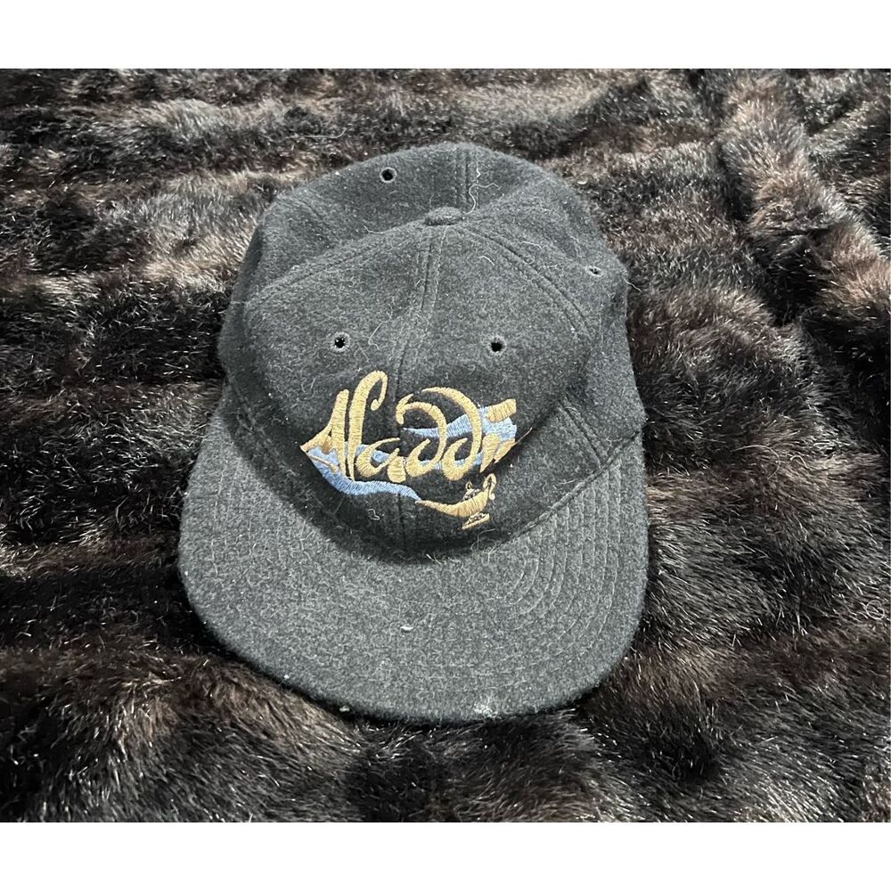 Vtg Disney Aladdin Hat Black Wool Gold Embroidered‎ Genie Lamp
